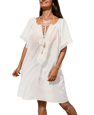 Cupshe Women's White Scoop Neck Tassel Tie Cover-Up Beach Dress