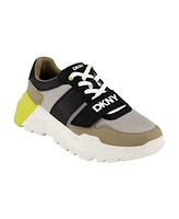 Dkny Men's Mixed Media Runner with Front Logo Strap Sneakers