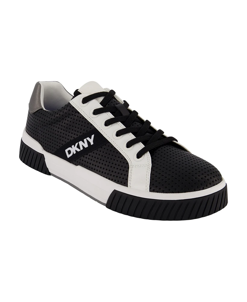 Dkny Men's Perforated Two-Tone Branded Sole Racer Toe Sneakers