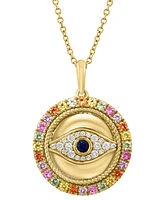 Effy Multi-Sapphire (7/8 ct. t.w.) & Diamond (1/6 ct. t.w.) Evil Eye 18" Pendant Necklace in 14k Gold