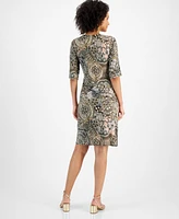 Connected Women's Printed Faux-Wrap Dress