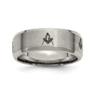 Chisel Titanium Brushed Masonic Beveled Edge Wedding Band Ring