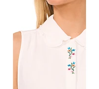 CeCe Women's Embroidered-Placket Collared Sleeveless Blouse