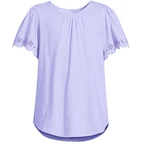 Lands' End Girls Flutter Eyelet Sleeve Top