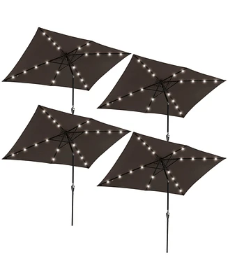 Yescom 4Pcs 10x6.5' Rectangle Aluminum Solar Powered Patio Umbrella with Led Crank Tilt Poolside