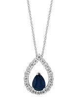 Effy Sapphire (1-1/20 ct. t.w.) & Diamond (1/5 ct. t.w.) Openwork Teardrop 18" Pendant Necklace in 14k White Gold