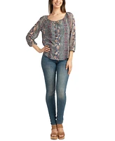 Bcx Juniors' Printed Round-Neck Bubble-Sleeve Top