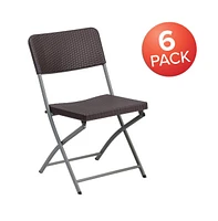 Emma+Oliver 6 Pack Rattan Plastic Folding Chair With Gray Frame