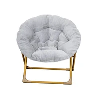 Io Kid'S Folding Saucer Chair With Cozy Faux Fur Upholstery And Metal Frame For Playroom, Bedrooms, Nursery More