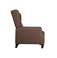 Leeds Fabric Upholstered Easy Push Back Recliner - Classic Wingback Design With Nailhead Accent Trim And Footrest