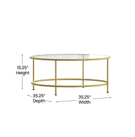 Merrick Lane Newbury Glass Coffee Table With Round Matte Frame And Vertical Legs