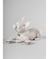 Lladro French Bulldog with Macarons Sculpture. Re-Deco