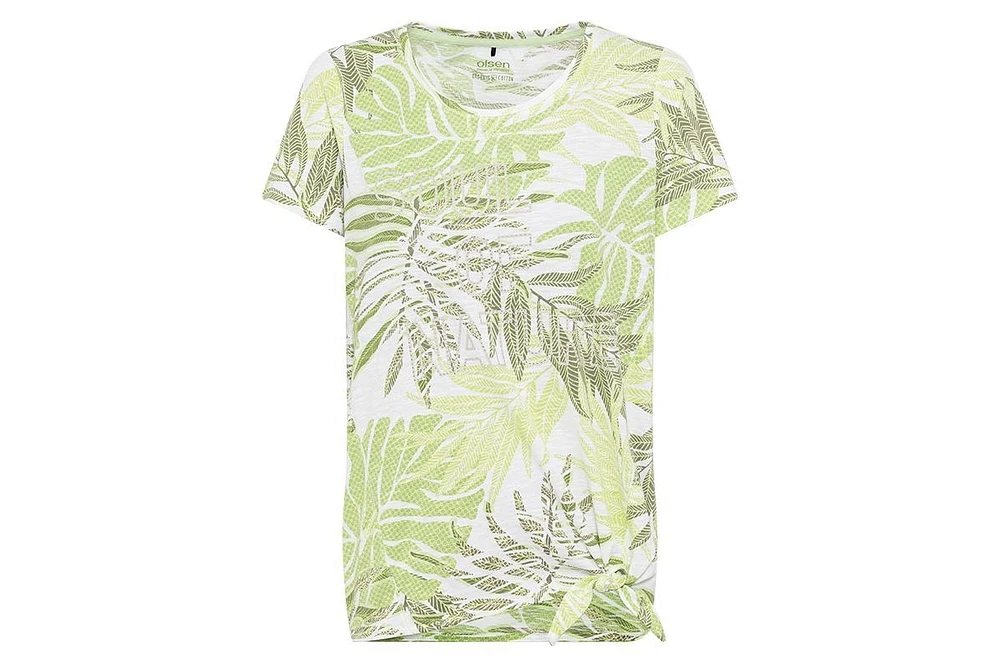 Olsen Women's 100% Organic Cotton Embellished Palm Print T-Shirt