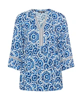 Olsen Women's 3/4 Sleeve Printed Tunic Blouse