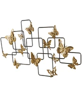 Rosemary Lane Gold Metal Butterfly Wall Decor with Black Open Rectangles, 42" x 2" x 23"