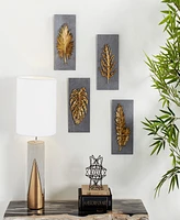 Rosemary Lane Gold Cement Stone Leaf Framed 3D Wall Decor, Set of 4 8"W, 11"H