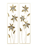 Rosemary Lane Gold Metal Floral Wall Decor with Gold Frame Set of 2 12"W, 36"H