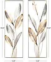 Rosemary Lane Gold Metal Metallic Cutout Leaf Wall Decor with Silver Accents Set of 2 14"W, 36"H