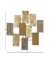 Rosemary Lane Gold Metal Sunburst Carved Overlapping Square Wall Decor, 43" x 3" x 24"