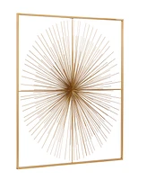 CosmoLiving by Cosmopolitan Gold Metal Starburst Large 3D Wall Decor with Square Frame, 36" x 3" x 36"