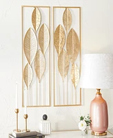 CosmoLiving by Cosmopolitan Gold Metal Tall Cut-Out Leaf Wall Decor with Gold Frame Set of 2 12"W, 36"H