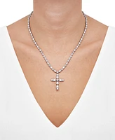 Arabella Cubic Zirconia Mixed Cut Cross 18" Pendant Necklace in Sterling Silver