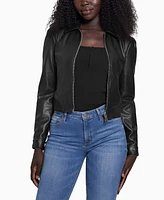 Guess Women's Collared Faux-Leather Bomber Coat