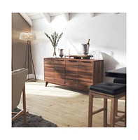 Emma+Oliver Beverly Mid-Century Modern Wooden Buffet With Soft Close Doors, Shelving And Sleek Tapered Legs With Protective Floor Glides