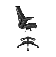 Emma+Oliver High Back Mesh Ergonomic Drafting Chair With Adjustable Flip-Up Arms