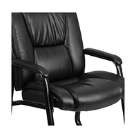 Emma+Oliver Big & Tall 500 Lb. Rated Leather Tufted Executive Side Reception Chair With Sled Base