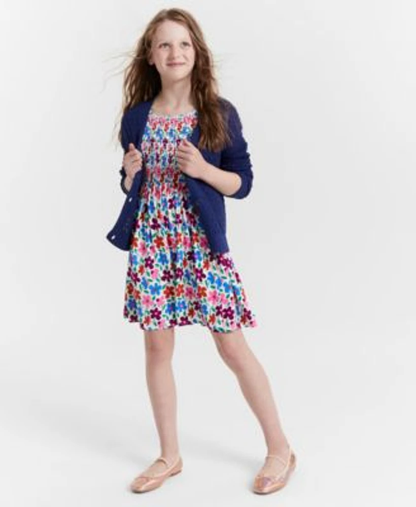 Epic Threads Little Big Girls Open Stitch Cardigan Floral Print Smocked Dress Ballet Flats Created For Macys