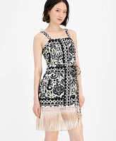 Tahari Petite Border Print Fringe Sheath Dress