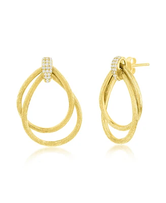 Simona Gold Plated Over Sterling Silver Double Pear-Shaped Brushed Cz Earrings