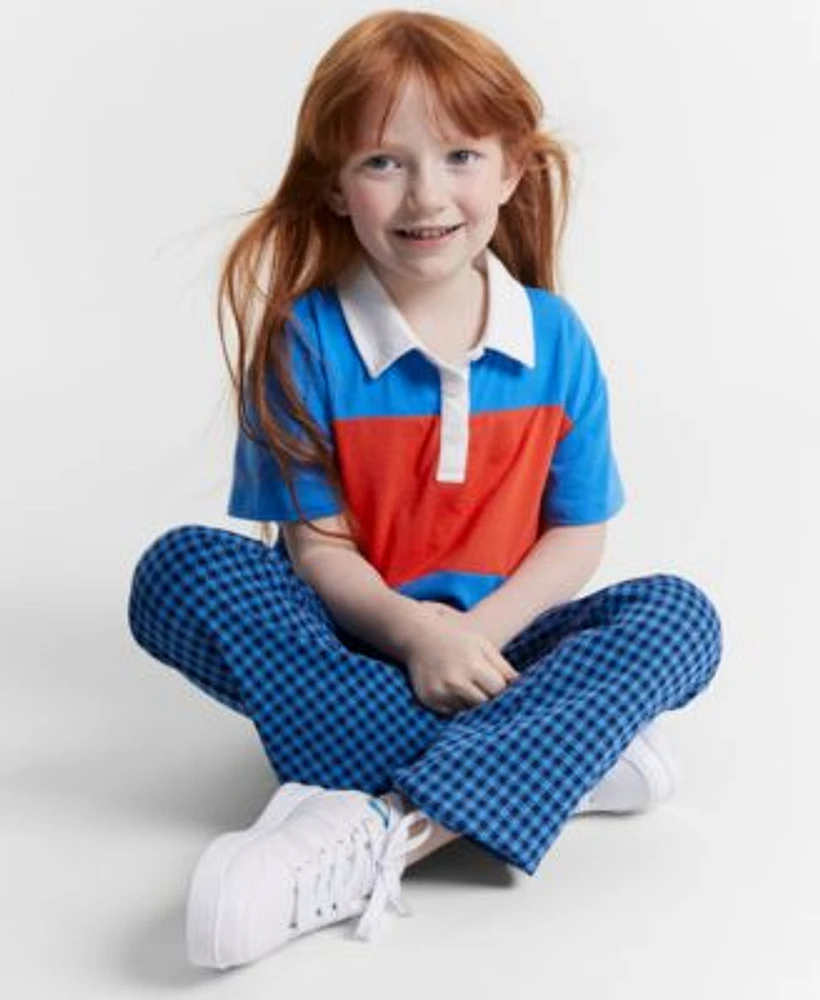 Epic Threads Girls Bold Striped Polo Shirt Check Flared Ponte Pants Created For Macys