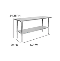 Stainless Steel 18 Gauge Prep And Work Table With Undershelf