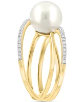 Effy Freshwater Pearl (8-1/2mm) & Diamond (1/10 ct. t.w.) Multirow Crossover Statement Ring