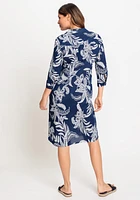 Olsen Women's 100% Cotton 3/4 Sleeve Collarless Paisley Floral Tunic Shirt Dress