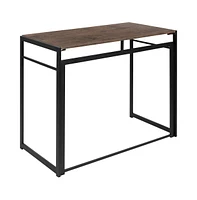 Merrick Lane Perth Folding Computer Desk With Rustic Wood Grain Finish And Metal Frame, Folding Laptop Desk For Home Office