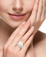 Effy Freshwater Pearl (12mm) & Diamond (1 ct. t.w.) Halo Statement Ring in 14k White Gold