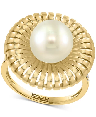 Effy Freshwater Pearl (12mm) & Diamond (1/20 ct. t.w.) Sunray Statement Ring in 14k Gold