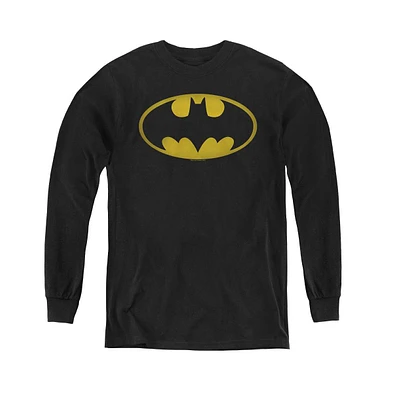 Batman Boys Youth Washed Bat Logo Long Sleeve Sweatshirts