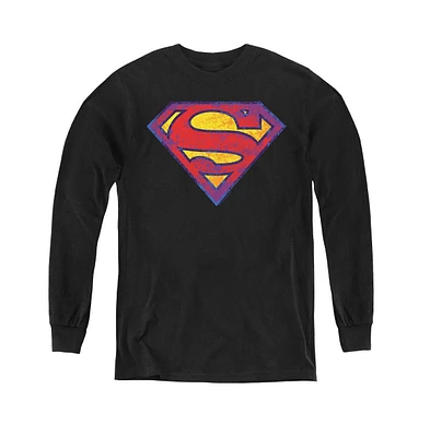 Superman Boys Youth Neon Distress Logo Long Sleeve Sweatshirts