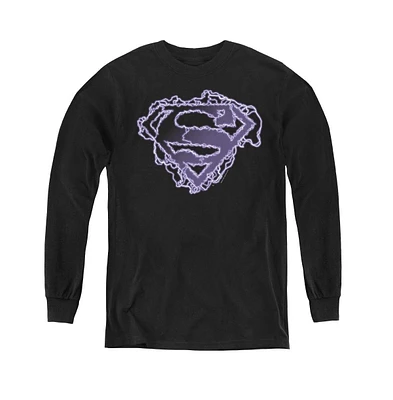 Superman Boys Youth Electric Supes Shield Long Sleeve Sweatshirts