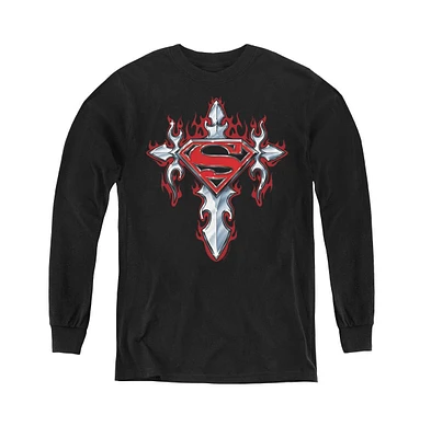 Superman Boys Youth Gothic Steel Logo Long Sleeve Sweatshirts