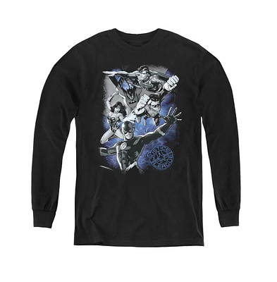 Justice League Boys of America Youth Galactic Attack Nebula Long Sleeve Sweatshirts