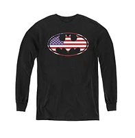 Batman Boys Youth American Flag Oval Long Sleeve Sweatshirts