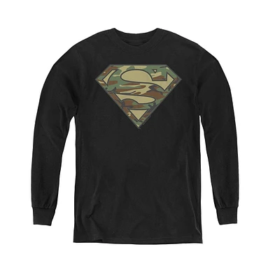 Superman Boys Youth Camo Logo Long Sleeve Sweatshirts