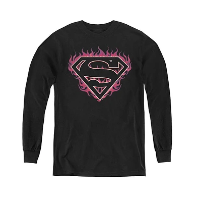 Superman Boys Youth Fuchsia Flames Long Sleeve Sweatshirts