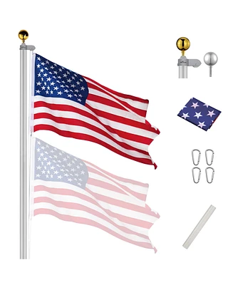 Yescom Bravery 30Ft Sectional Flag Pole Kit Aluminum Outside Inground Yard Garden with 3'x5' Usa Flag Ball Top Silver