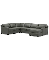 Radley 136" 5-Pc. Leather Square Corner Modular Chase Sectional, Created for Macy's